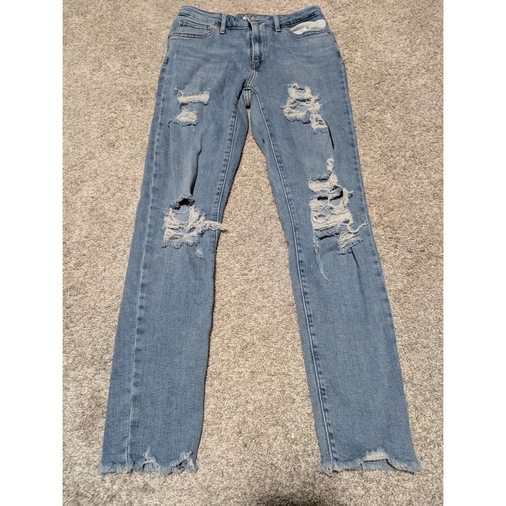 Levi's Jeans Womens 27 Light Wash 721 High Rise Skinny Distressed Ripped Raw Hem